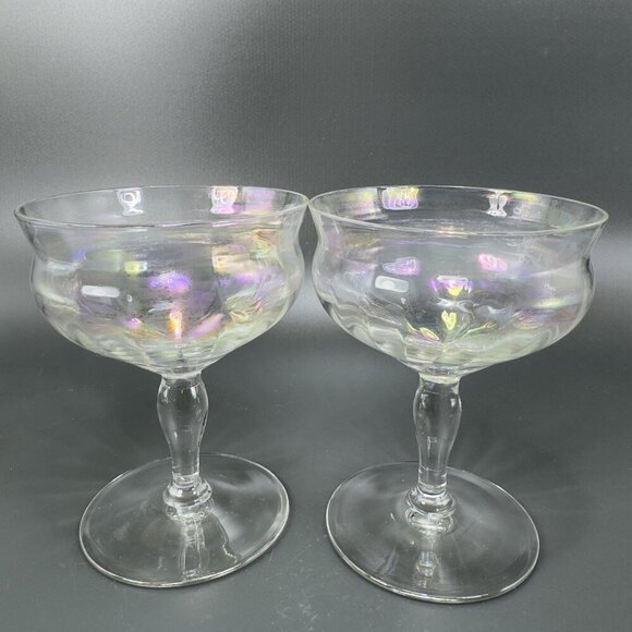 Fostoria Glass Champagne Sorbet Sherbet Stems Stemware Fairfax Iridescent Set2 - Picture 1 of 11